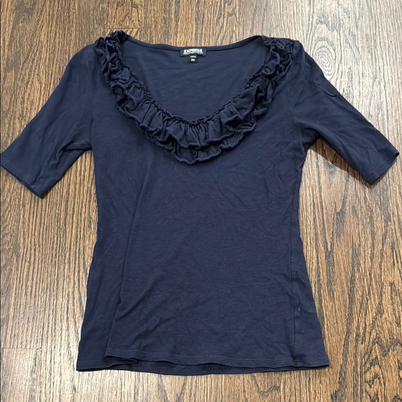 Express Navy Ruffled Top - Picture 6 of 7
